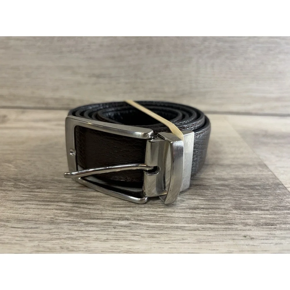 Genuine Leather Italy Belt Reversible Brown Black Size 38 Mens Silver‎ Buckle
